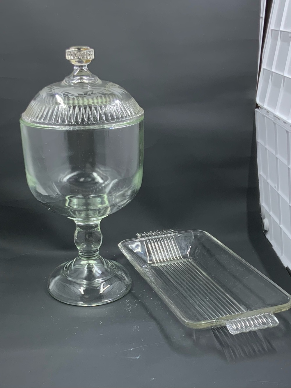 vintage apothecary jar or candy dish with serving dish